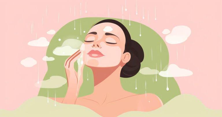 A woman washing her face.