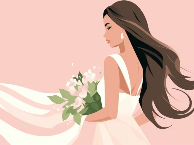 A bride holding a bouquet.