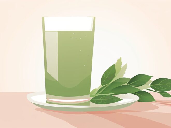 A glass of green celery juice.
