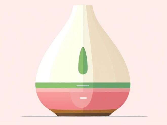 A cream, green and pink colored essential oil diffuser.