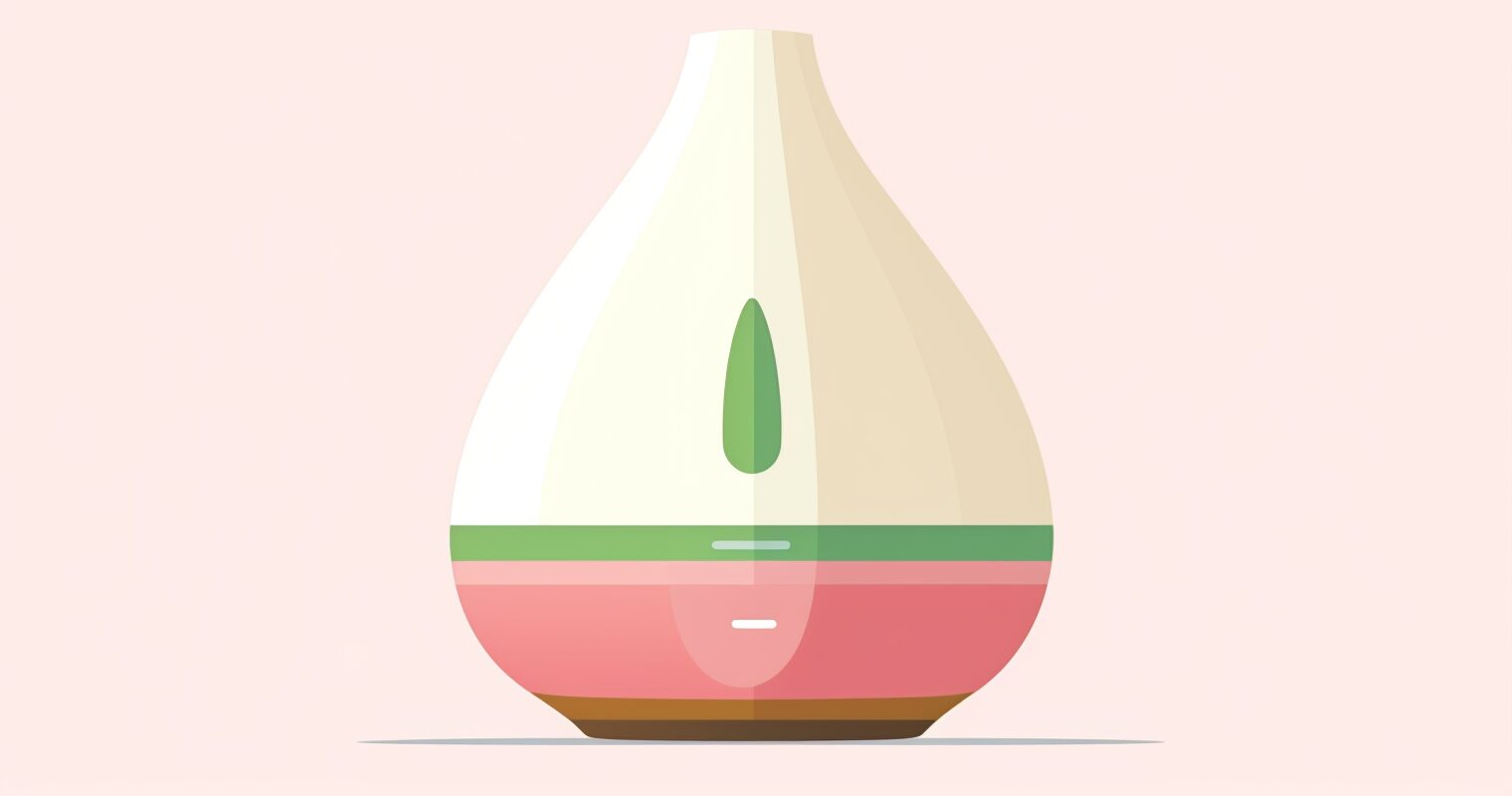 A cream, green and pink colored essential oil diffuser.