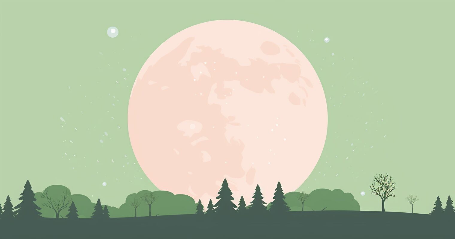 A full moon rising over a forest.