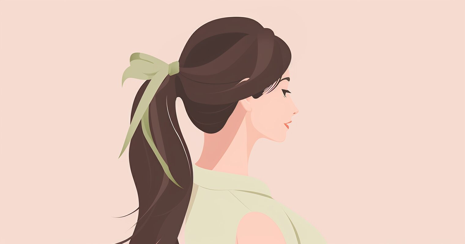 A woman with a green ribbon in her hair.