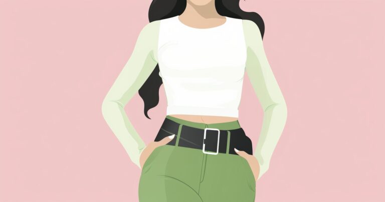 A woman wearing cargo pants and a crop top.