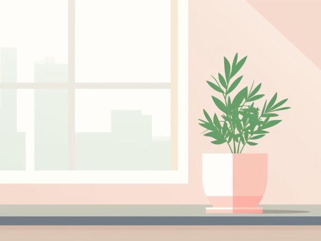 A potted plant sits on a windowsill.