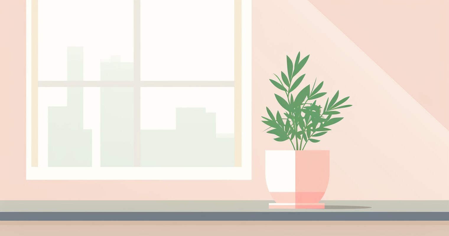 A potted plant sits on a windowsill.