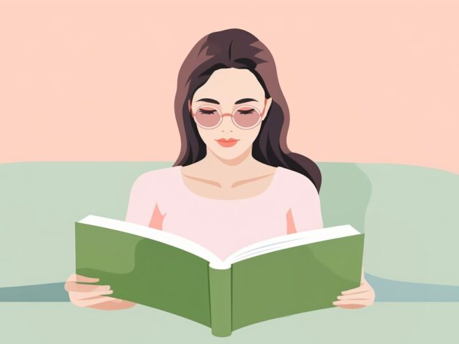 A woman reading a book.
