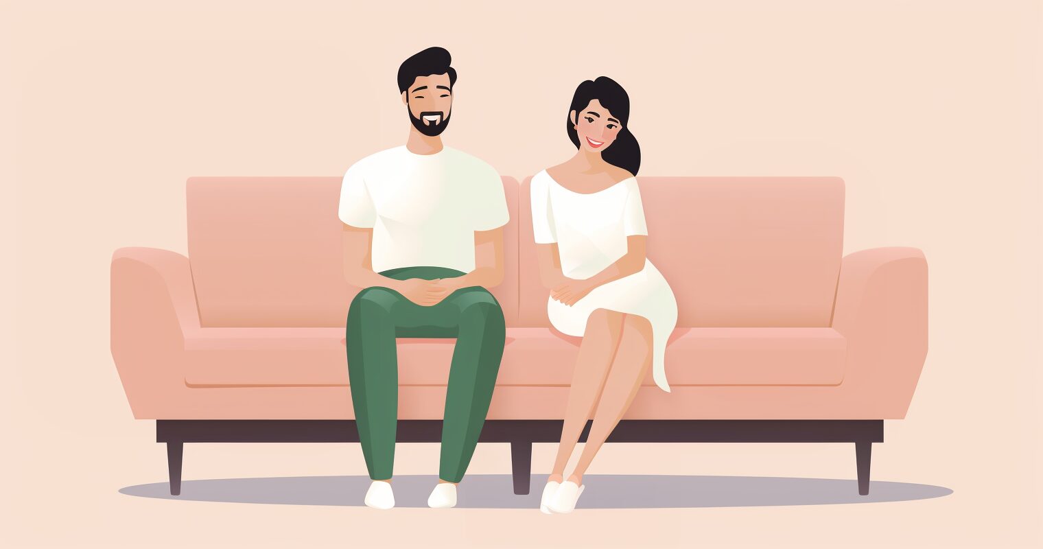 A man and a woman sitting on a couch.