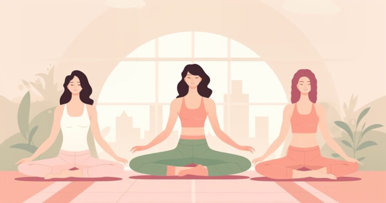 Three women doing yoga.