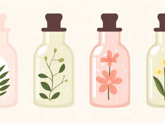 Four bottles of essential oils.