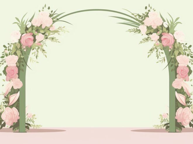 A wedding arch decorated with pink flowers.