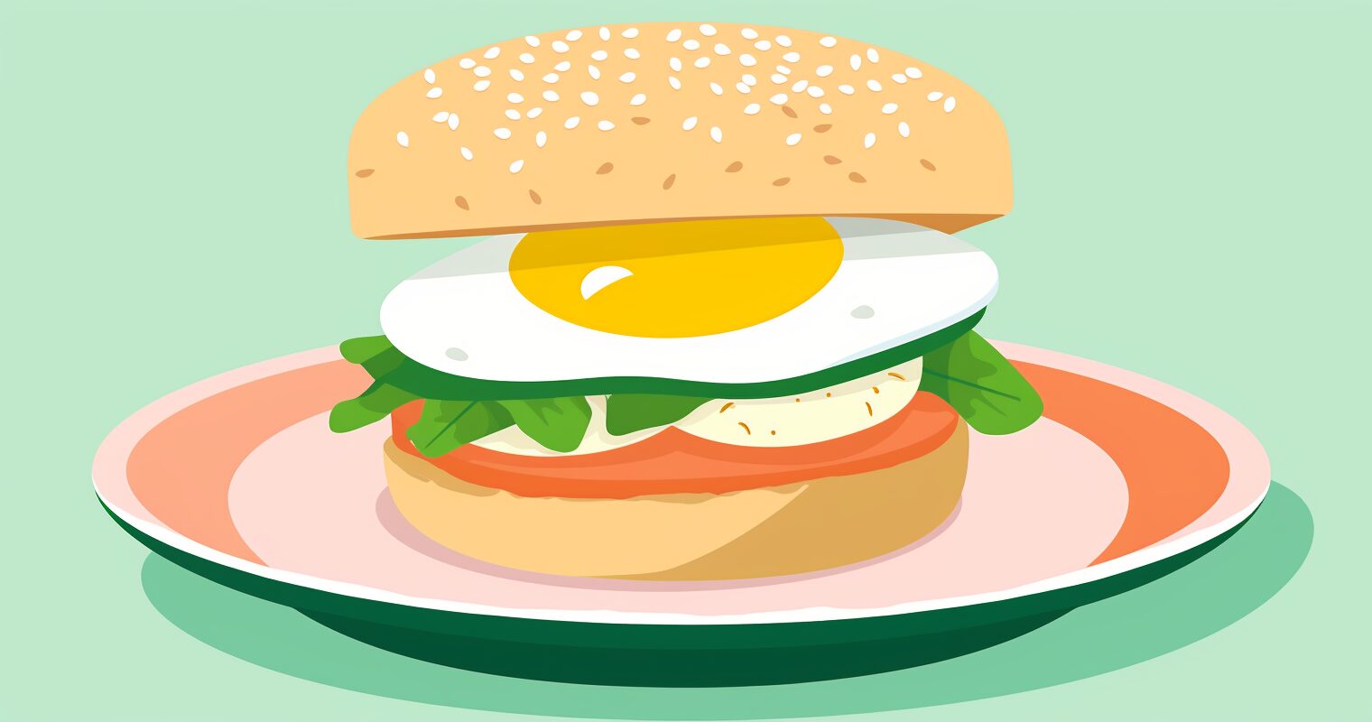 A breakfast sandwich with egg, lettuce and tomato.