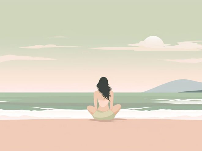 A woman sitting on the beach.