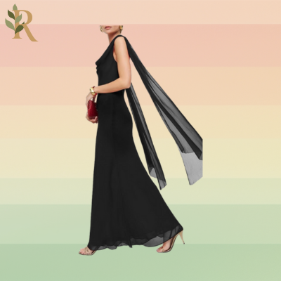 A woman wearing a backless bodycon with cowl neck