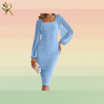 Long-Sleeve Ruched Bodycon Dress