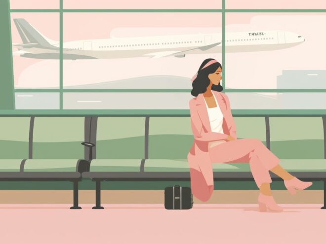 A woman sitting in an airport.