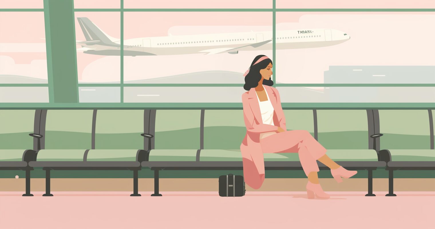 A woman sitting in an airport.