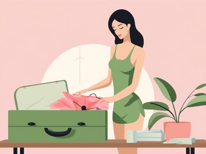 A woman packing a suitcase.