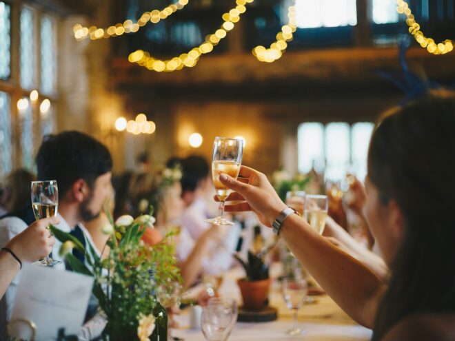 Guests at a wedding brunch.