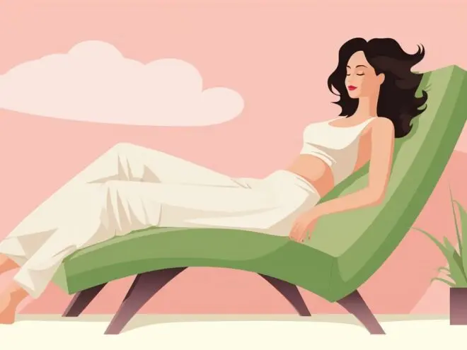 A woman relaxing in a lounge chair.