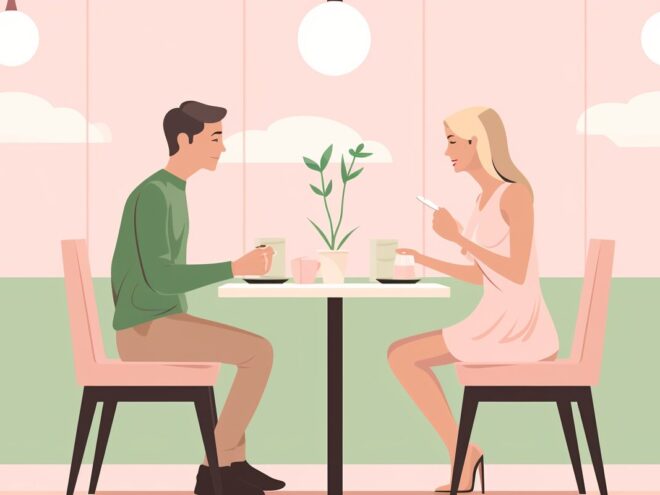 A couple sitting at a table.