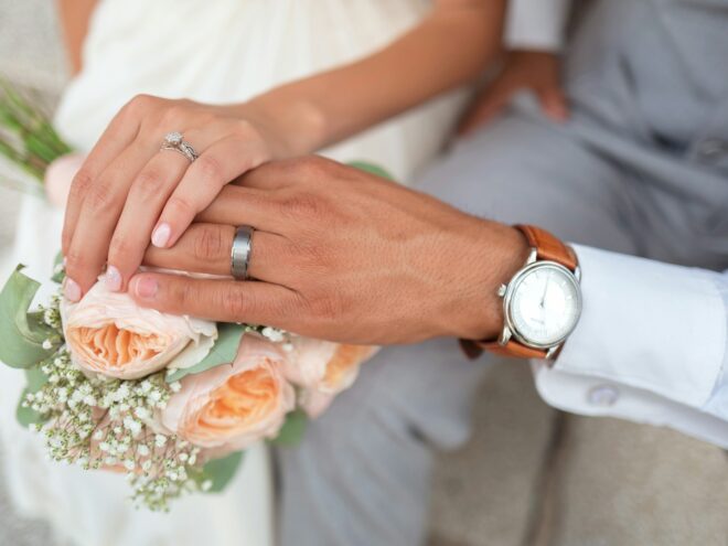 A couple on their wedding day.