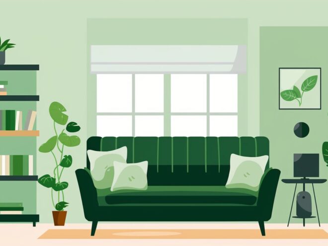 A room decorated all in green.