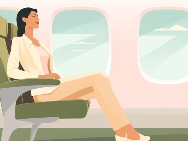 A woman sitting on an airplane.